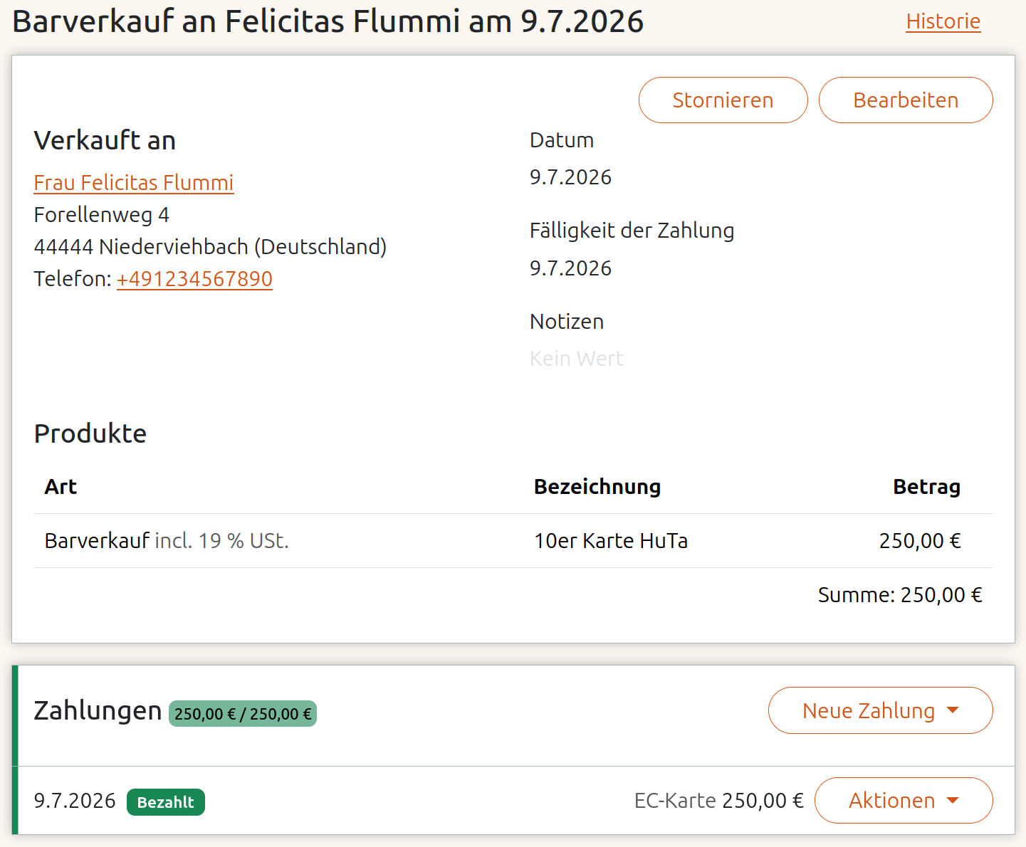 Barverkauf der Mehrfachkarte in der Anigu Tierverwaltung