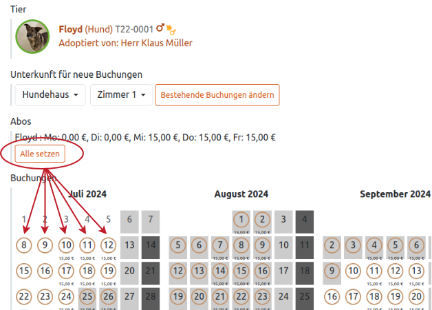Alle Abo Tage setzen in der Anigu Tierverwaltung