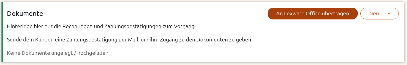 An Lexware Office übertragen im Zahlungsvorgang