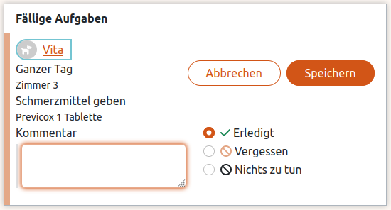 Aufgabe auf der Übersichtsseite in der Anigu Tierverwaltung